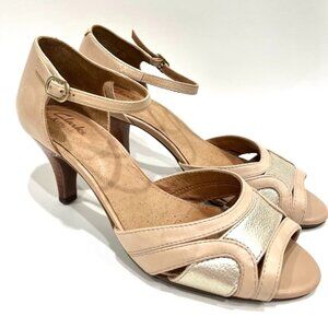 Clarks Artisan Soft Pink Leather Strappy Cone Heel Sandals Size 6.5 M